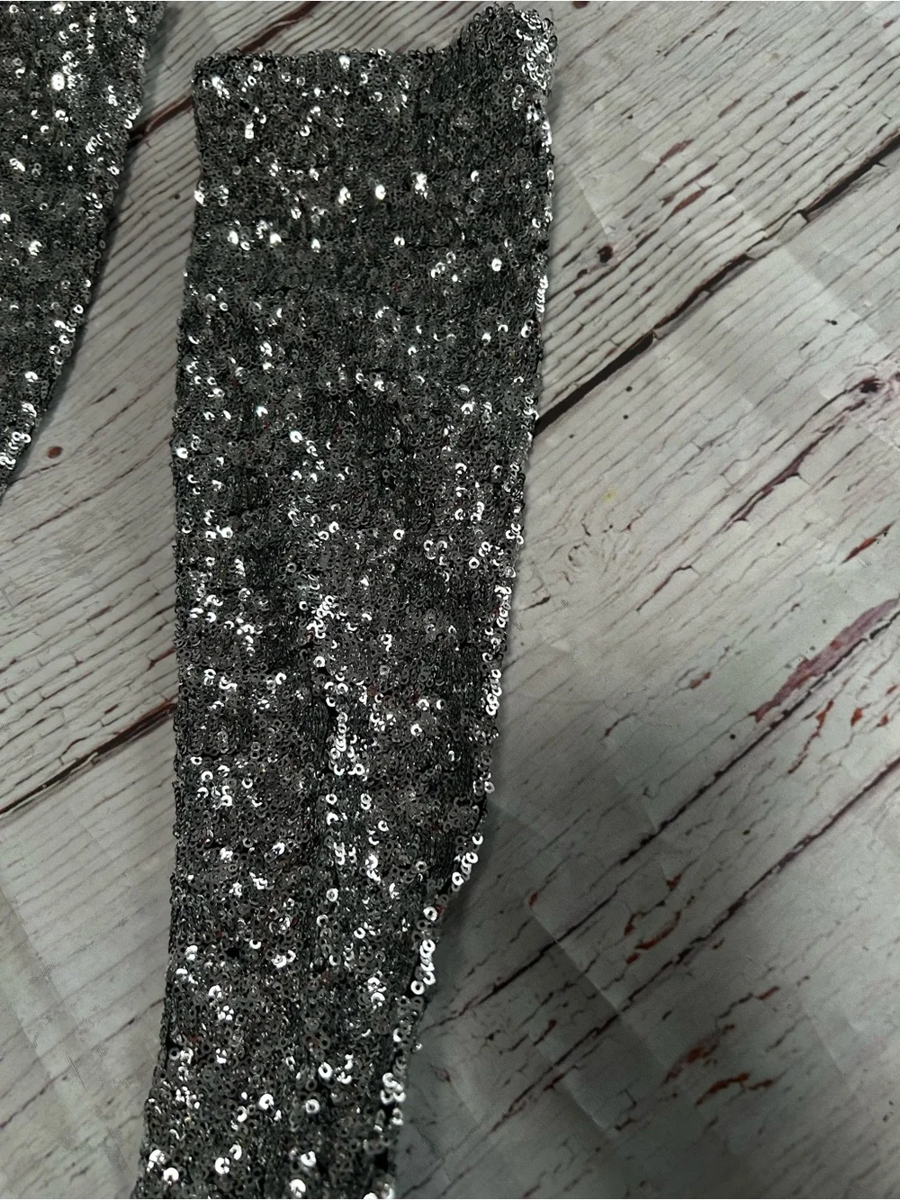 Dolce & Gabbana Silver Sequin Knee-High Block Heel Sock Boots Sz 37